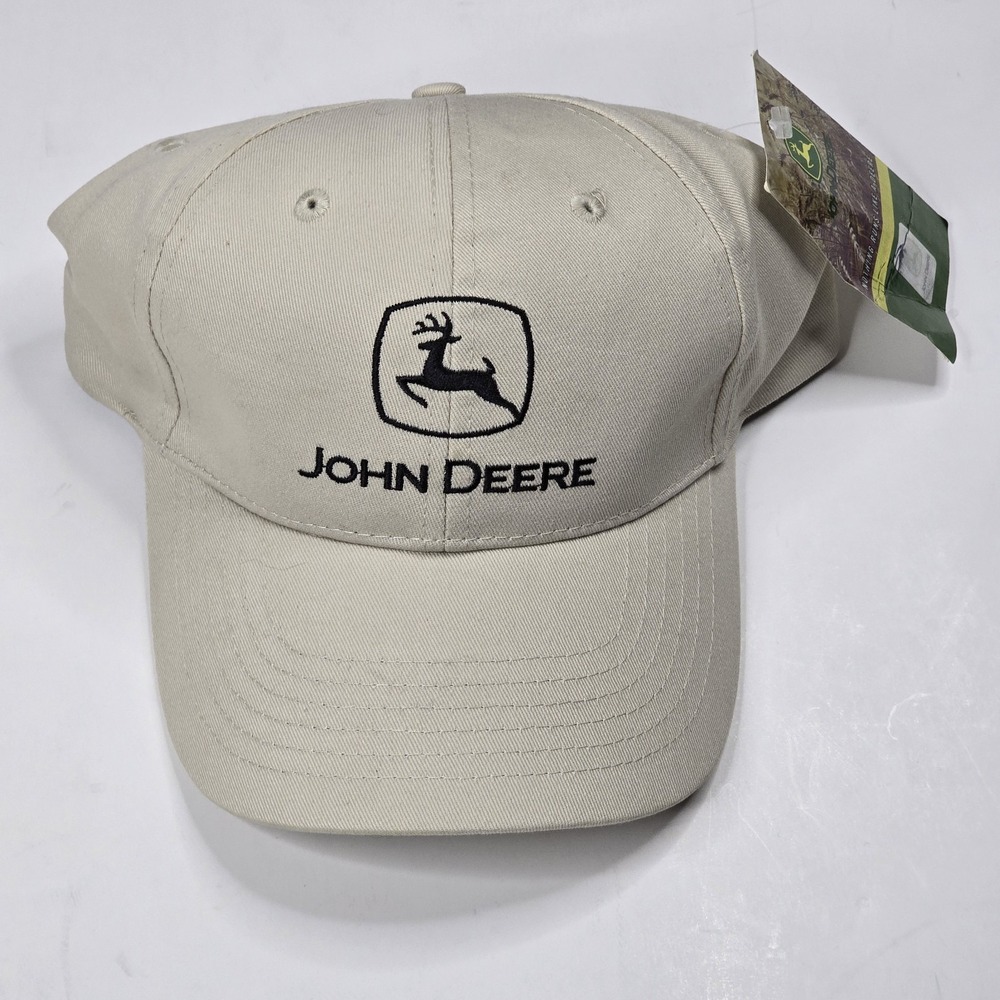 NWT John Deere Men's Beige Trucker Hat Cap Snap Back Patch Farming Ranch Cowboy